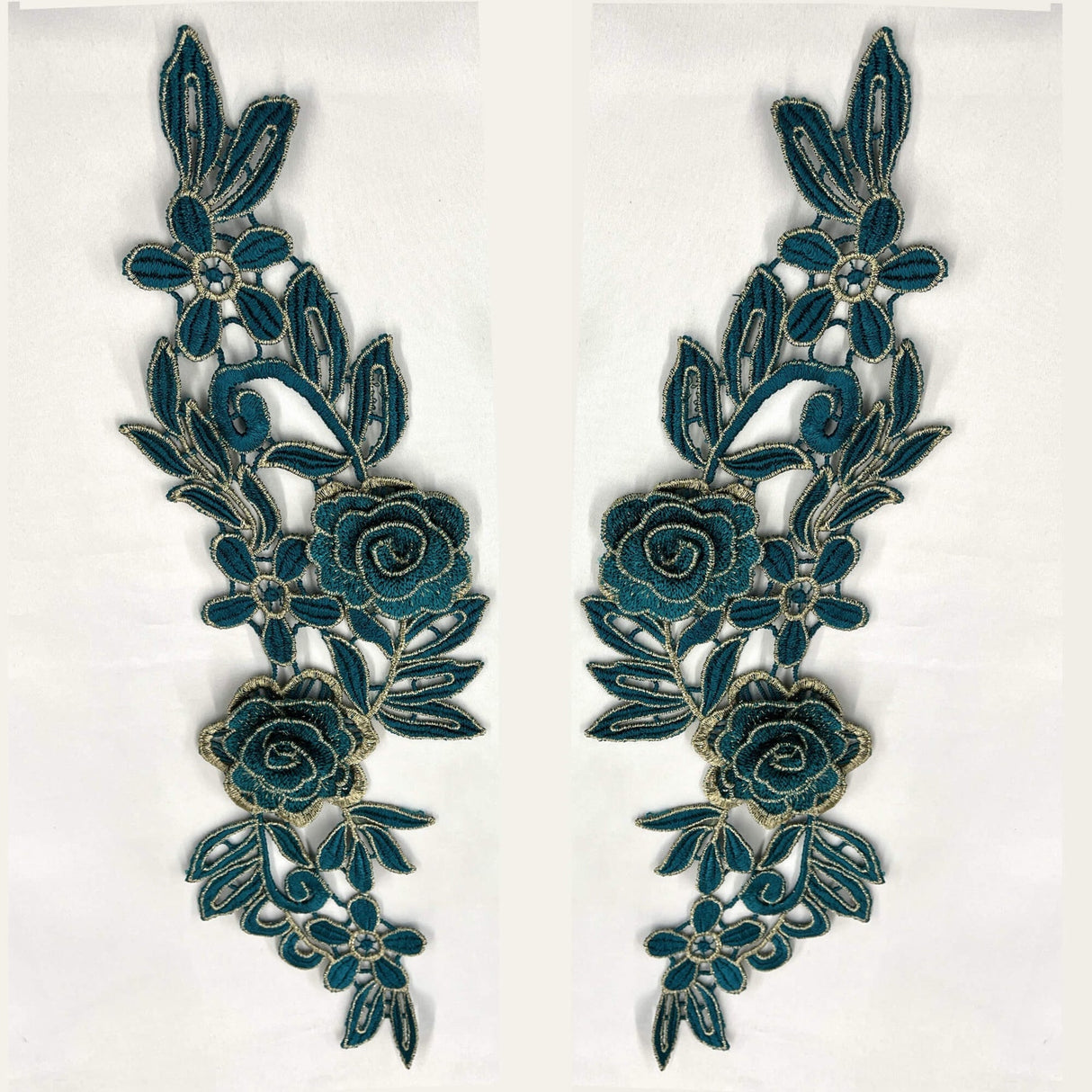 1 Pair 14" x 5" 3D Floral Lace Applique Embroidered on 100% Polyester Net Mesh