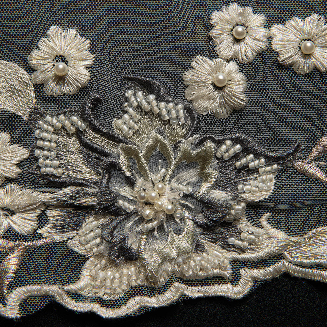 1 Yard 52" Wide Tulle Lace Fabric with 3D Floral Applique Embroidery Bridal & Costume Fabric