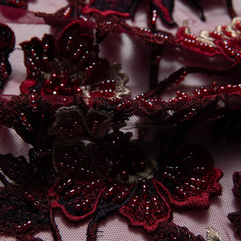 1 Yard Tulle Lace Fabric Embroidered Applique 3D Floral Design Elegant Style 52" Wide