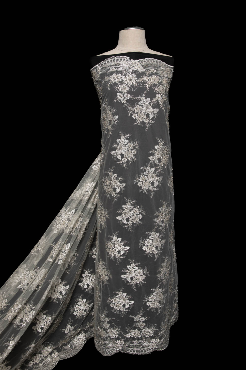 1 Yard 52" Wide Tulle Lace Fabric Embroidered with Intricate Design