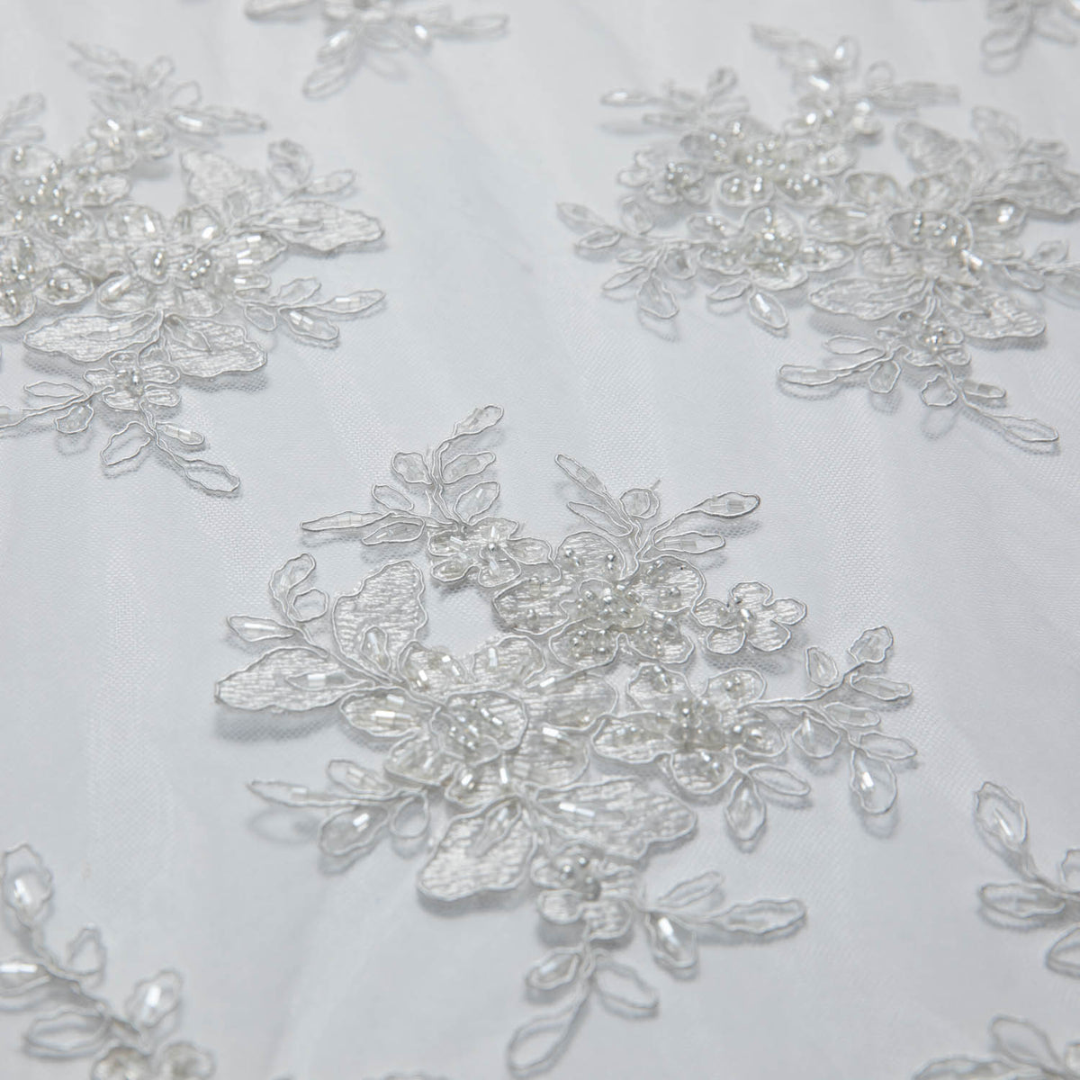 1 Yard 52" Wide Tulle Lace Fabric Embroidered with Intricate Design