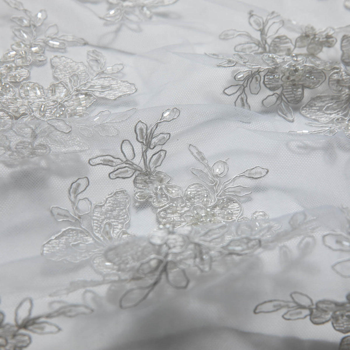 1 Yard 52" Wide Tulle Lace Fabric Embroidered with Intricate Design