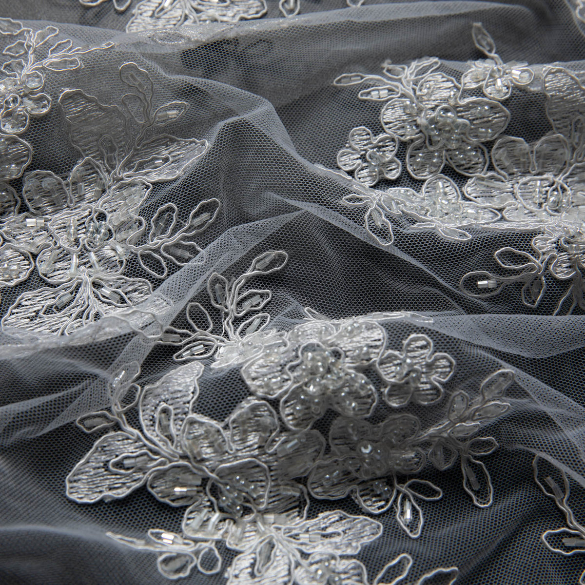 1 Yard 52" Wide Tulle Lace Fabric Embroidered with Intricate Design
