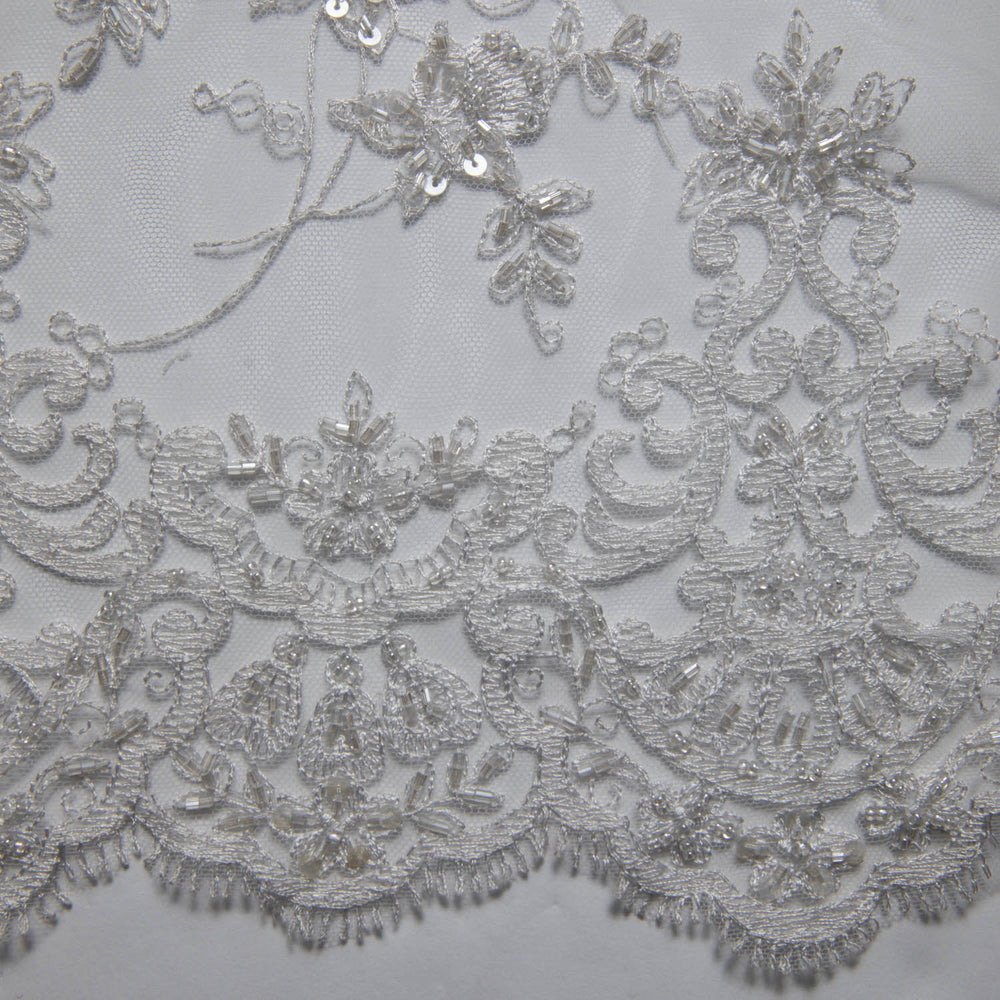 1 Yard Tulle Lace Fabric Embroidered Romantic Floral Pattern Polyester 52/54" Wide