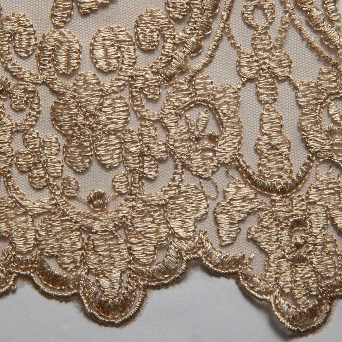 1 Yard Tulle Lace Fabric with Beautiful Intricate Embroidery, 52" Wide