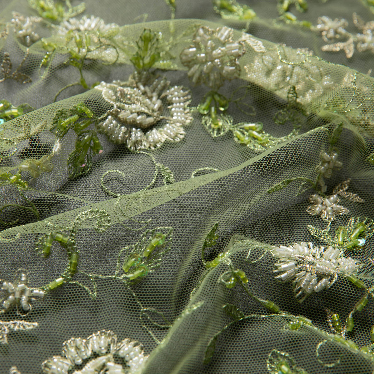 1 Yard Opulent Embroidered Tulle Lace Fabric with Lavish 3D Design 52" Wide