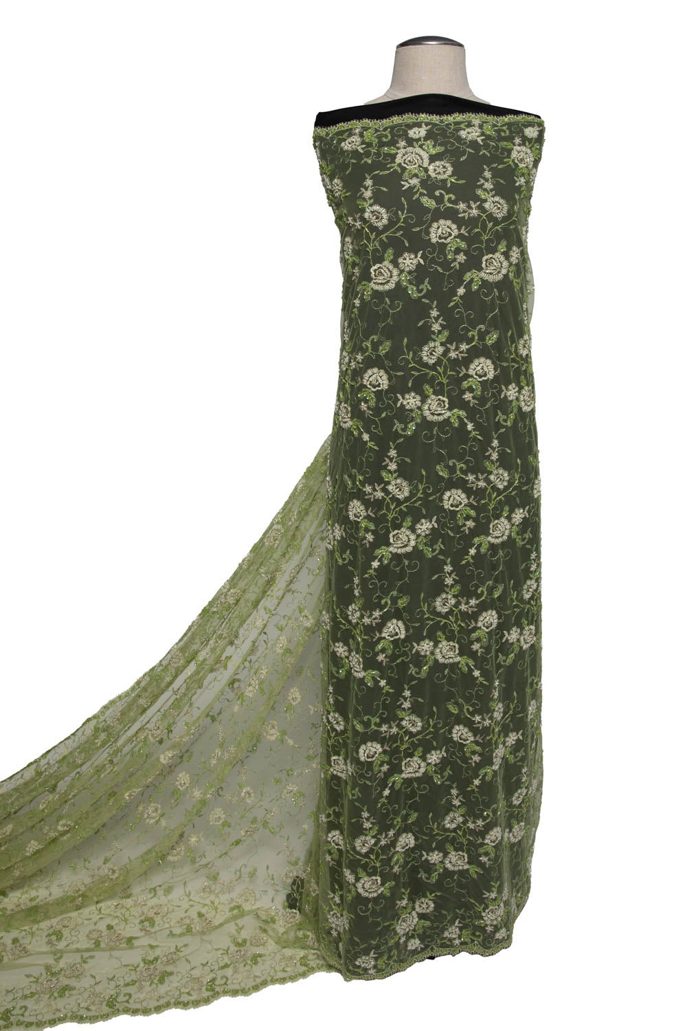 1 Yard Embroidered Tulle Lace Fabric 52" Wide, Intricate Elegant Design for Dressmaking & Decor