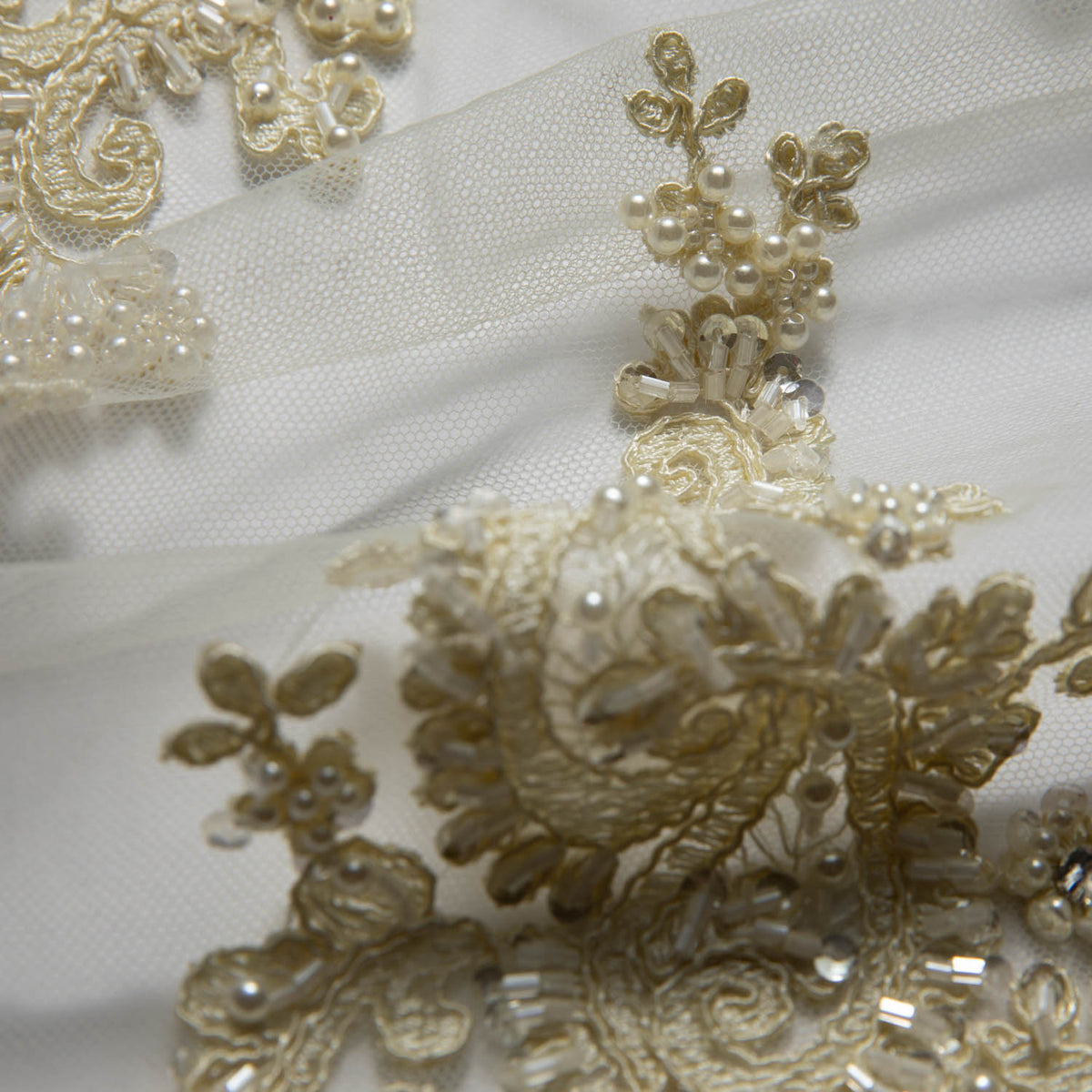 1 Yard Luxurious Embroidered Tulle Lace Fabric with Intricate Design 52" Wide