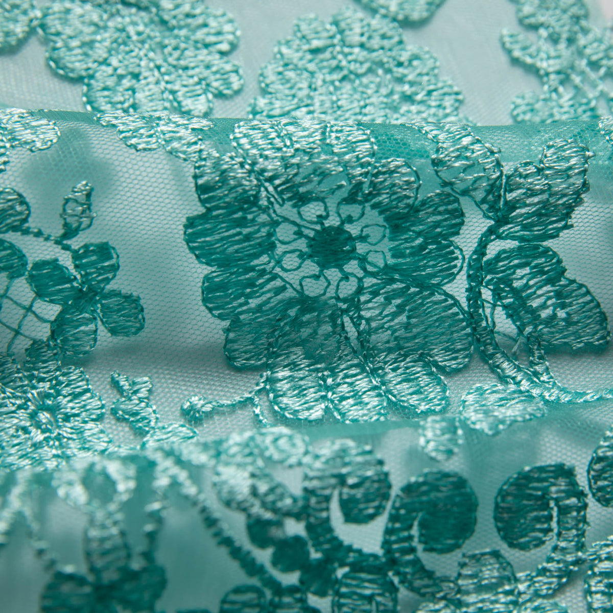 1 Yard Tulle Lace Fabric with Beautiful Intricate Embroidery, 52" Wide