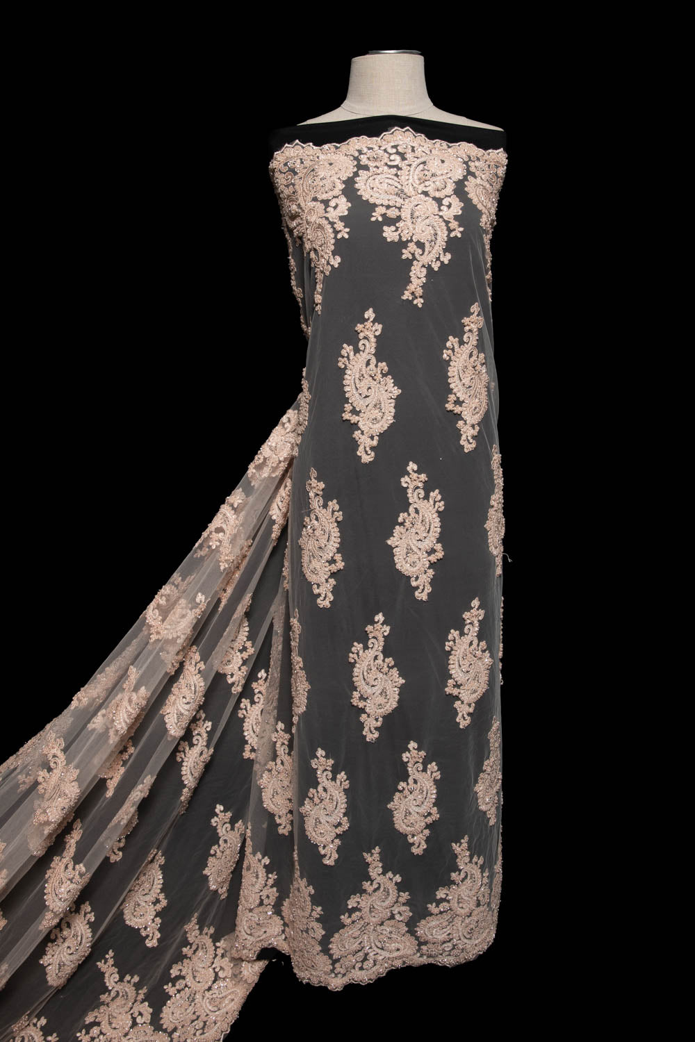 1 Yard Luxurious Embroidered Tulle Lace Fabric with Intricate Design 52" Wide