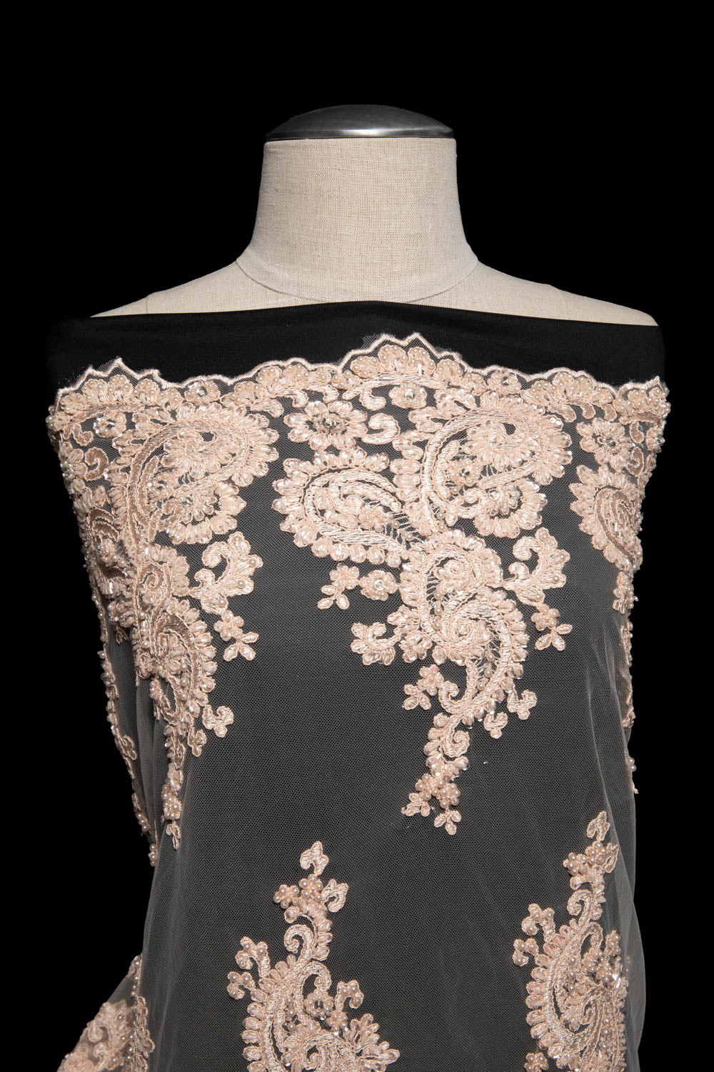 1 Yard Luxurious Embroidered Tulle Lace Fabric with Intricate Design 52" Wide