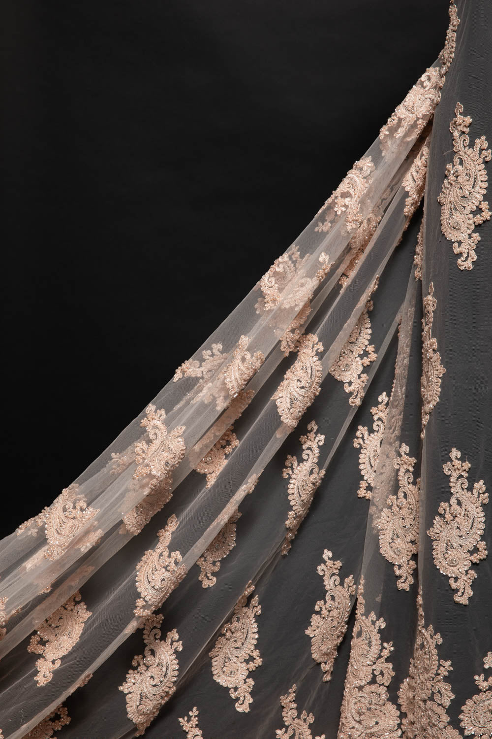 1 Yard Luxurious Embroidered Tulle Lace Fabric with Intricate Design 52" Wide