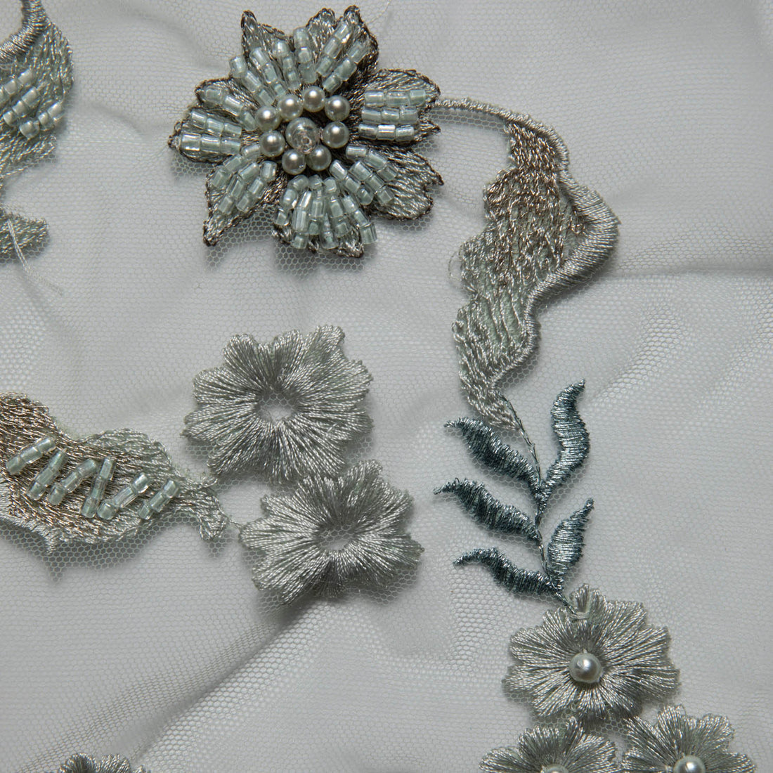 1 Yard 52" Wide Tulle Lace Fabric with 3D Floral Applique Embroidery Bridal & Costume Fabric