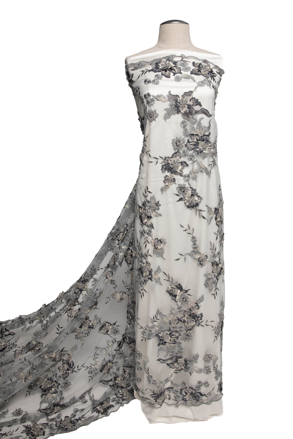 1 Yard Tulle Lace Fabric Embroidered with Applique and Amazing 3D Floral Design, 52" Wide