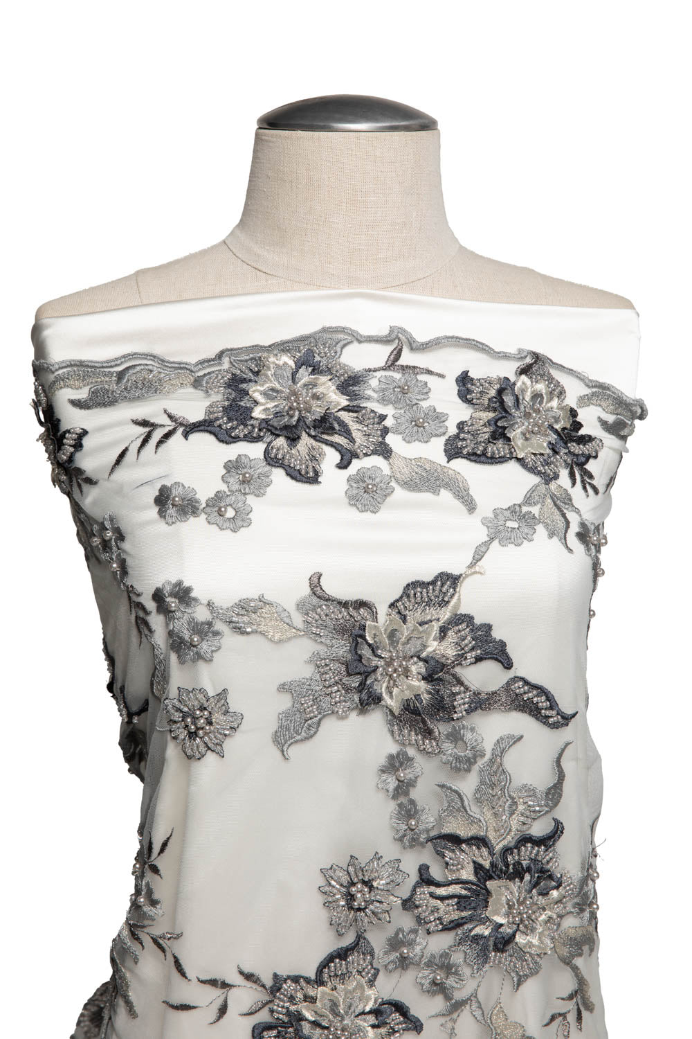 1 Yard Tulle Lace Fabric Embroidered with Applique and Amazing 3D Floral Design, 52" Wide