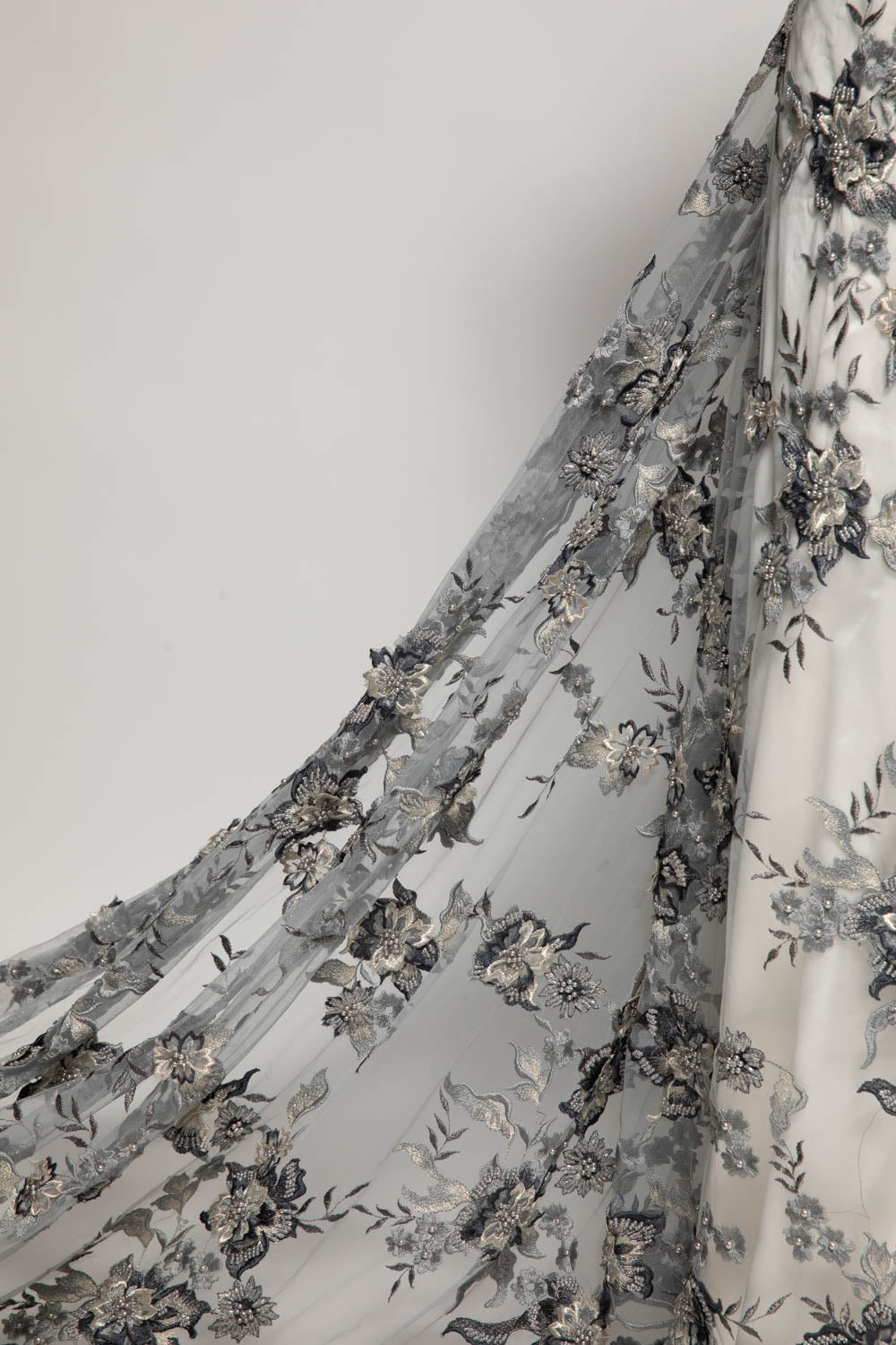 1 Yard Tulle Lace Fabric Embroidered with Applique and Amazing 3D Floral Design, 52" Wide