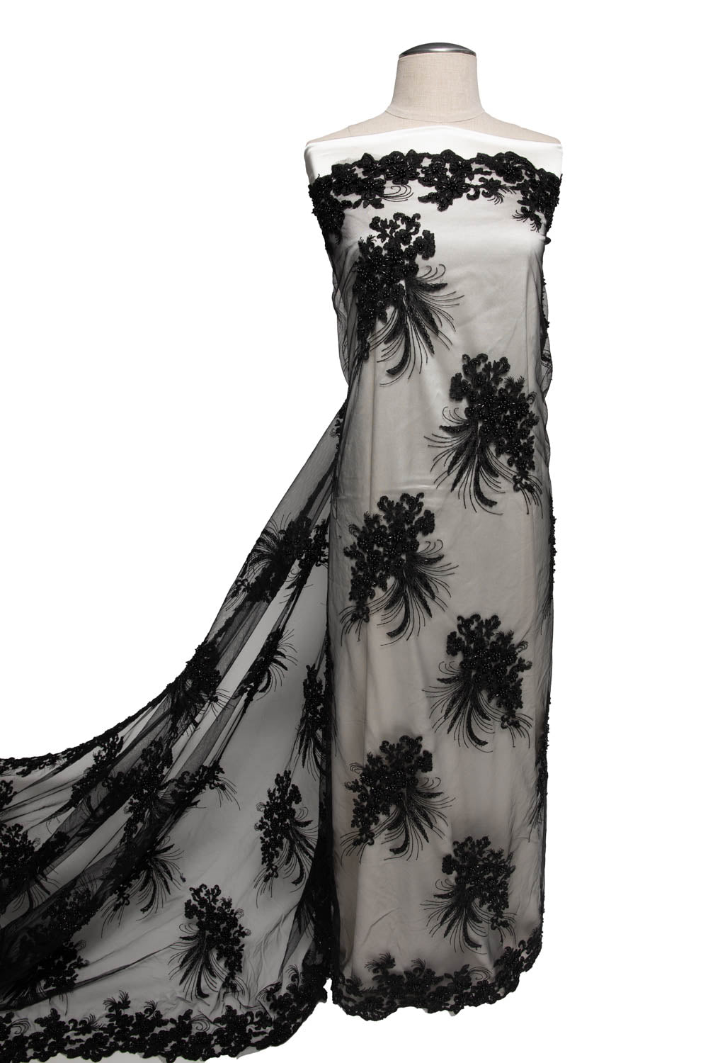 1 Yard Tulle Lace Embroidered Fabric with Cord Detail, 52" Wide