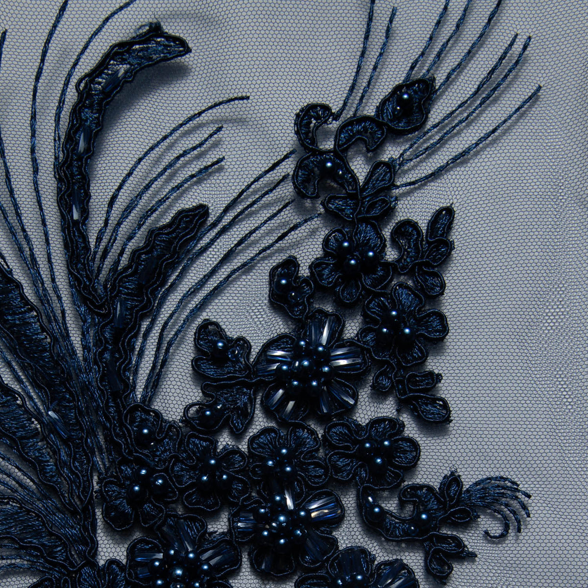 1 Yard Tulle Lace Embroidered Fabric with Cord Detail, 52" Wide