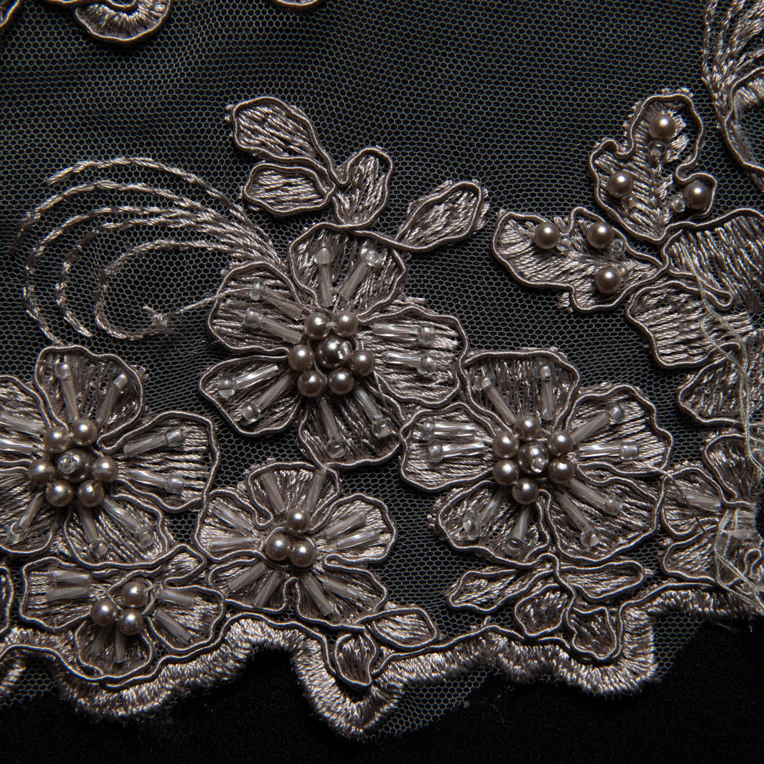 1 Yard Elegant 52" Wide Tulle Lace Fabric with Cord Embroidery and Intricate Design