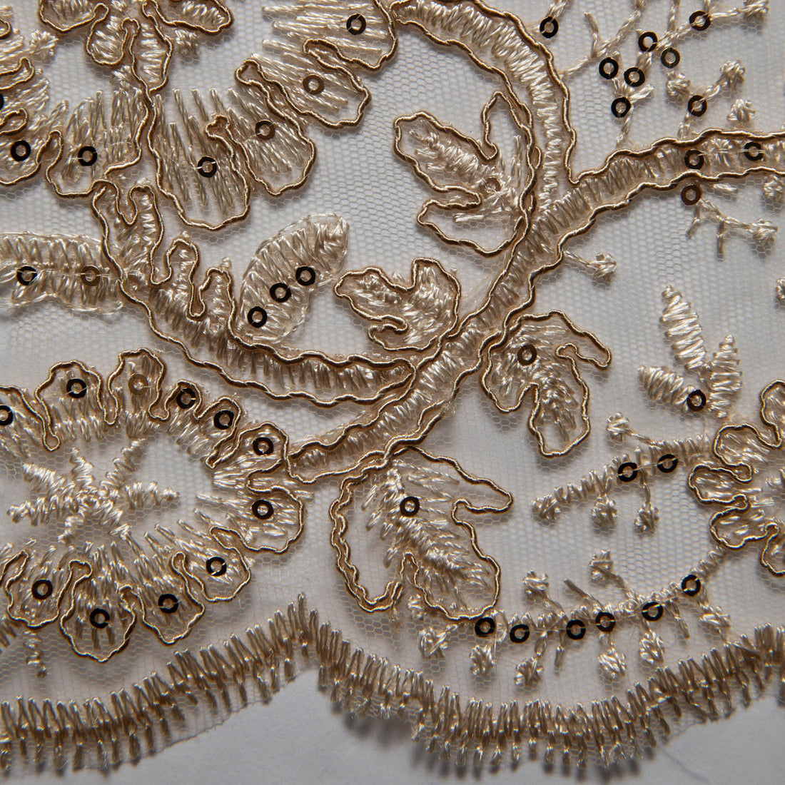 1 Yard Tulle Lace Fabric with Cord, Sequins, and Floral Design Embroidered 52" Wide Luxury Textile