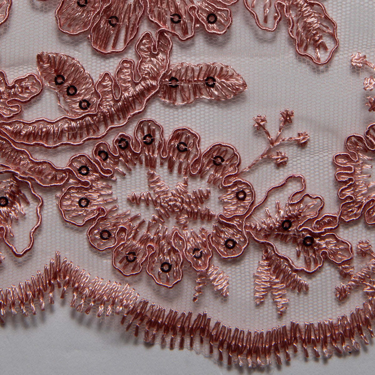 1 Yard Tulle Lace Embroidered Fabric with Cord, Sequins, and Floral Design, 52" Wide