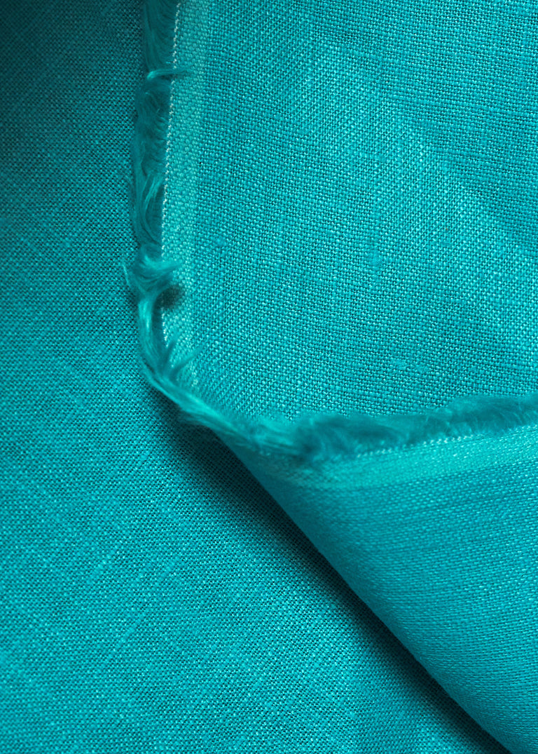1 Yard Pure Linen Fabric Turquoise Midweight Solid 7 oz 56 Inches Wide
