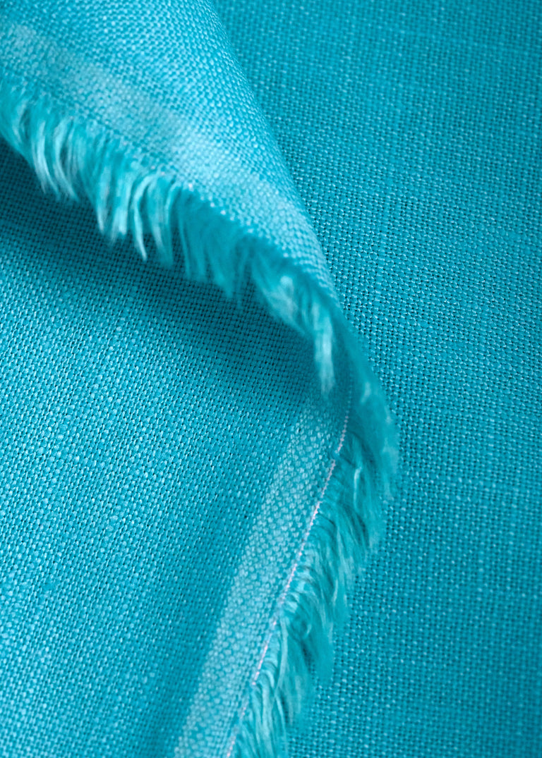1 Yard Turquoise Pure Linen Fabric, Stone Washed Softened Midweight 5.5 oz 54 Inches Wide