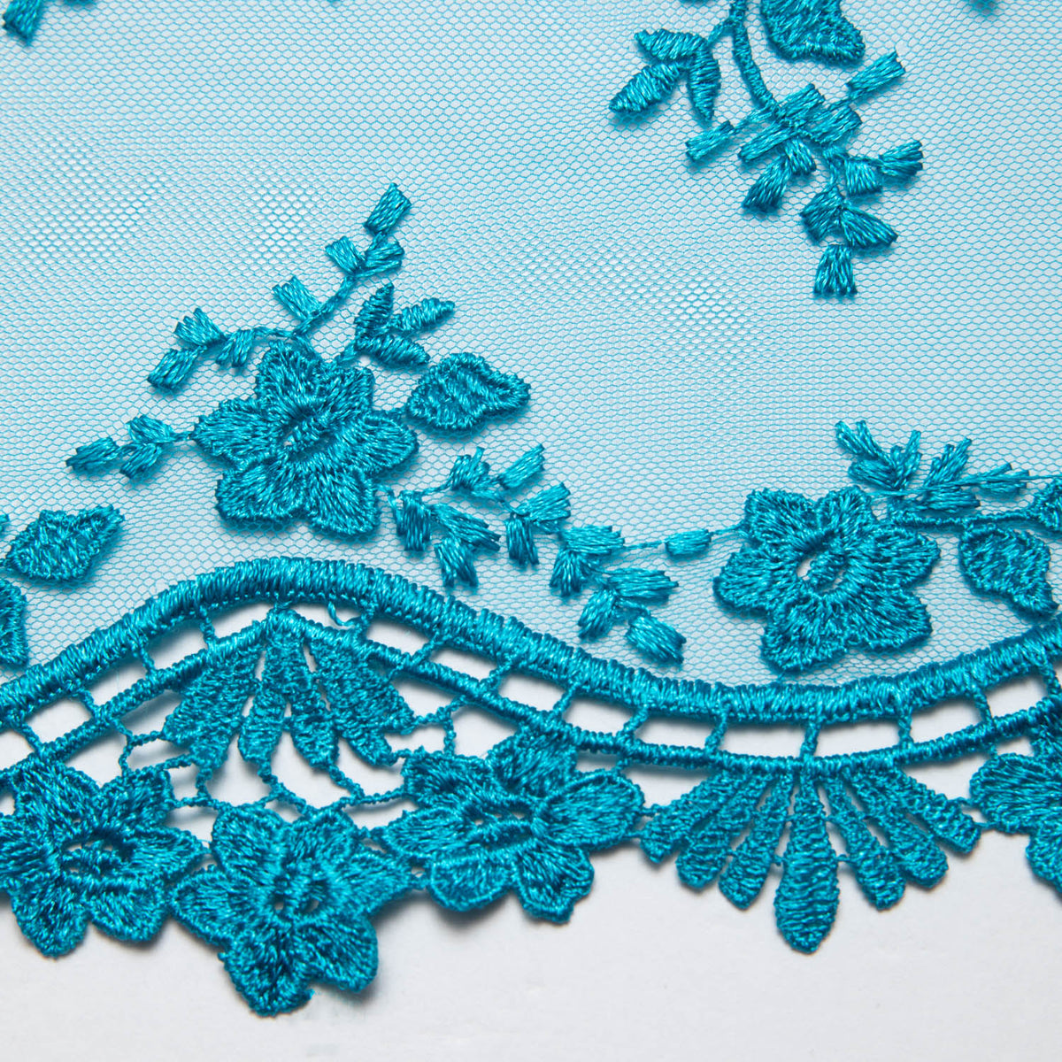 1 Yard Elegant Embroidered Lace Fabric with Delicate Floral Design 52" Wide