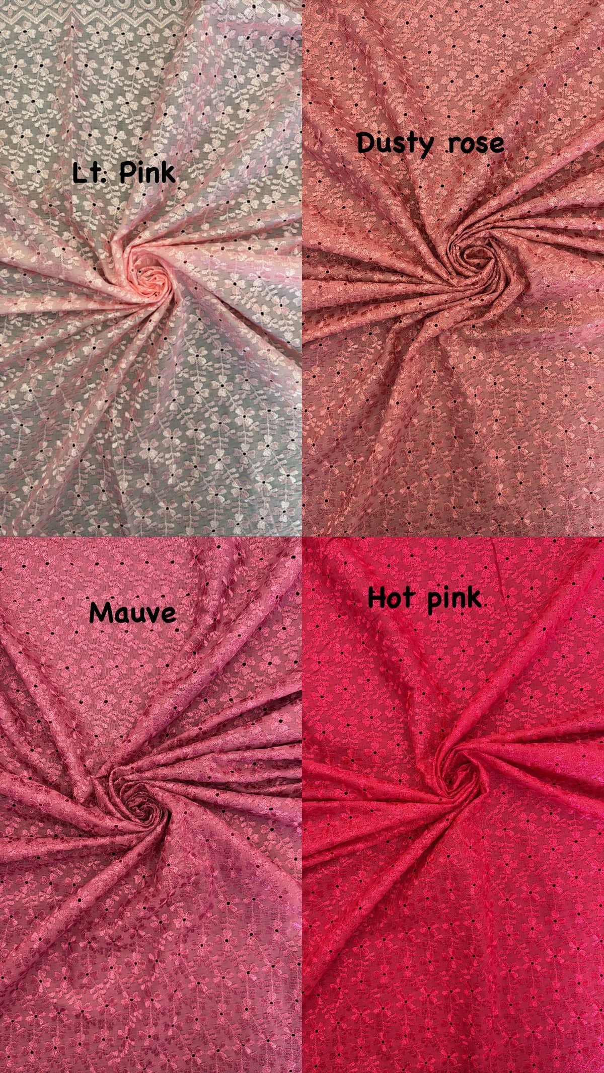 Heavy Eyelet Polyester Cotton Fabric - Light Pink Floral Embroidery, 41"-42" Width