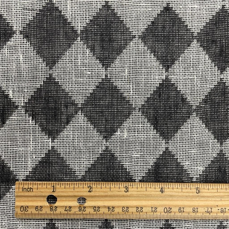 1 Yard Black White Pure Linen Yarn-Dyed Quilted Mesh Fabric Midweight 65 Inch Width