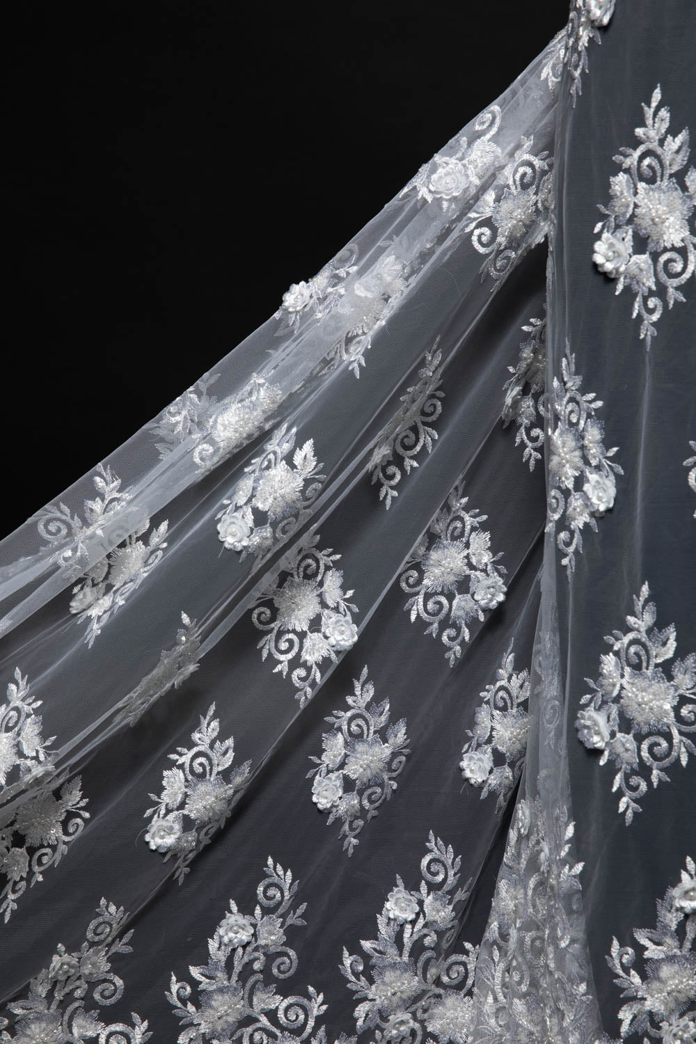 1 Yard Elegant 52" Wide Tulle Lace Fabric Embroidered with Beautiful Intricate Patterns