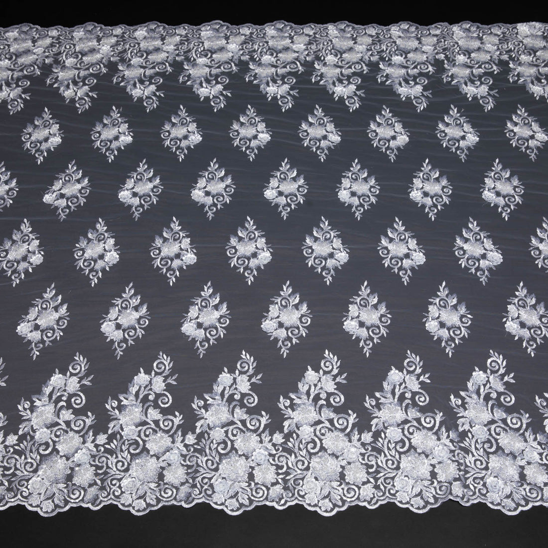 1 Yard Elegant 52" Wide Tulle Lace Fabric Embroidered with Beautiful Intricate Patterns
