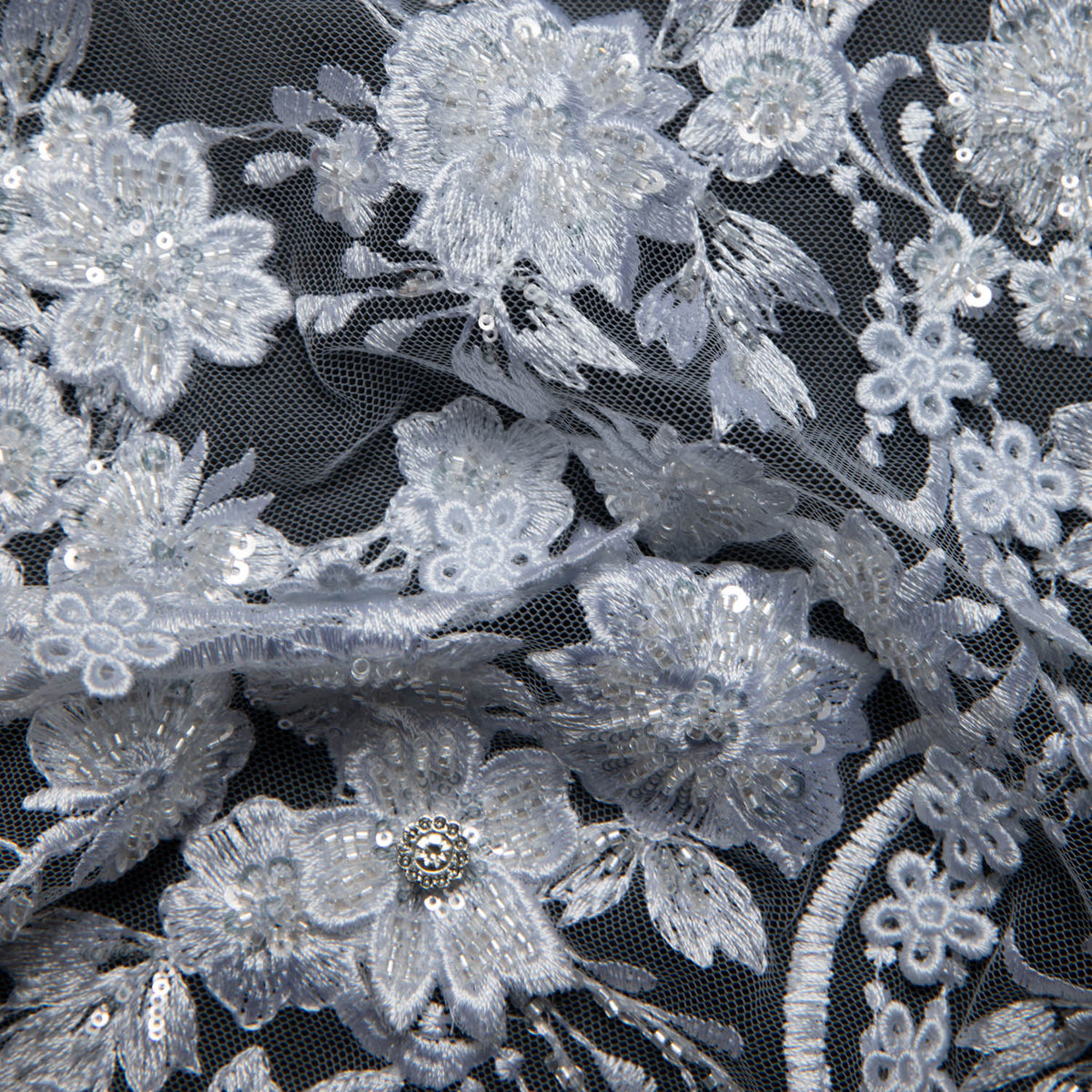 1 Yard Exquisite Embroidered Tulle Lace with Applique and 3D Design Fabric 52" Wide