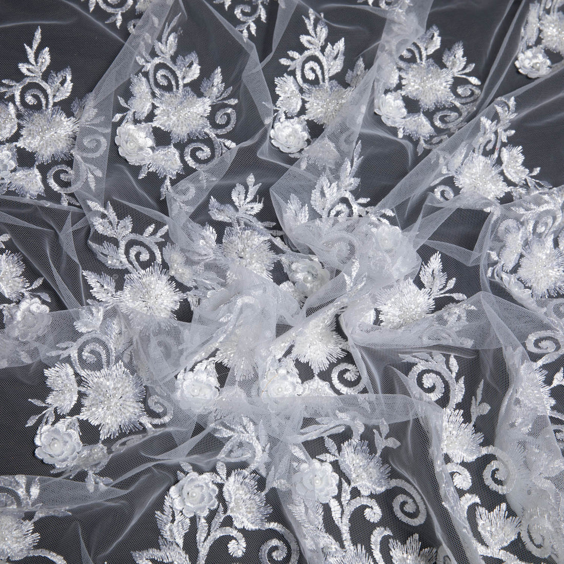 1 Yard Elegant 52" Wide Tulle Lace Fabric Embroidered with Beautiful Intricate Patterns