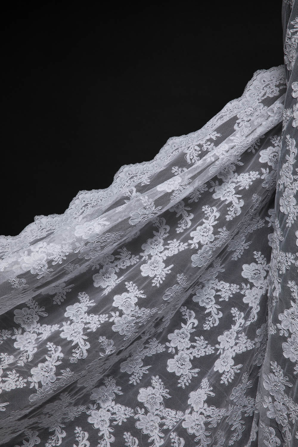 1 Yard Elegant Re-Embroidery Lace Fabric with Cord, Floral Design, 52"/54" Wide