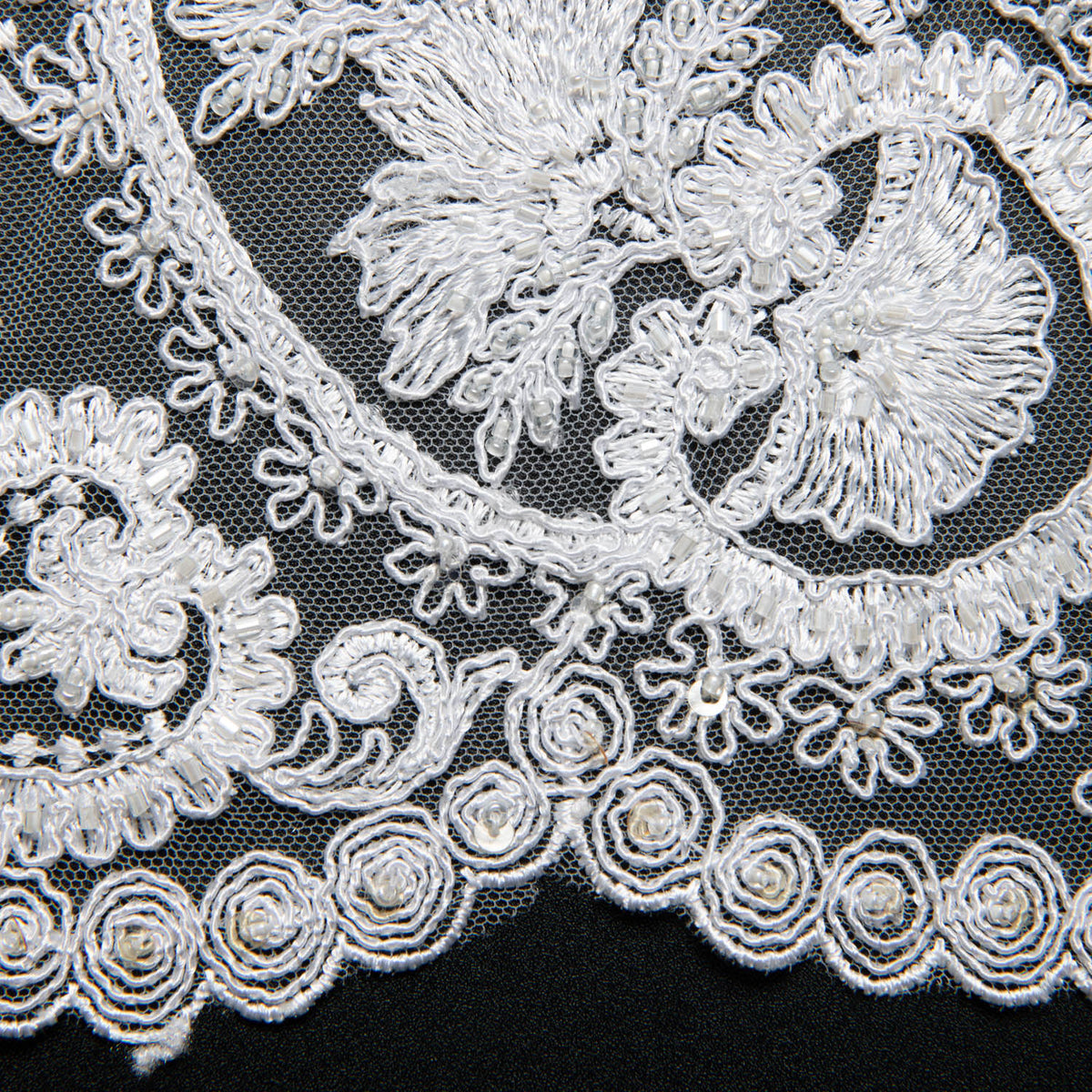 1 Yard Tulle Lace Fabric Embroidered with Sequins and Intricate Floral Pattern, 52" Wide