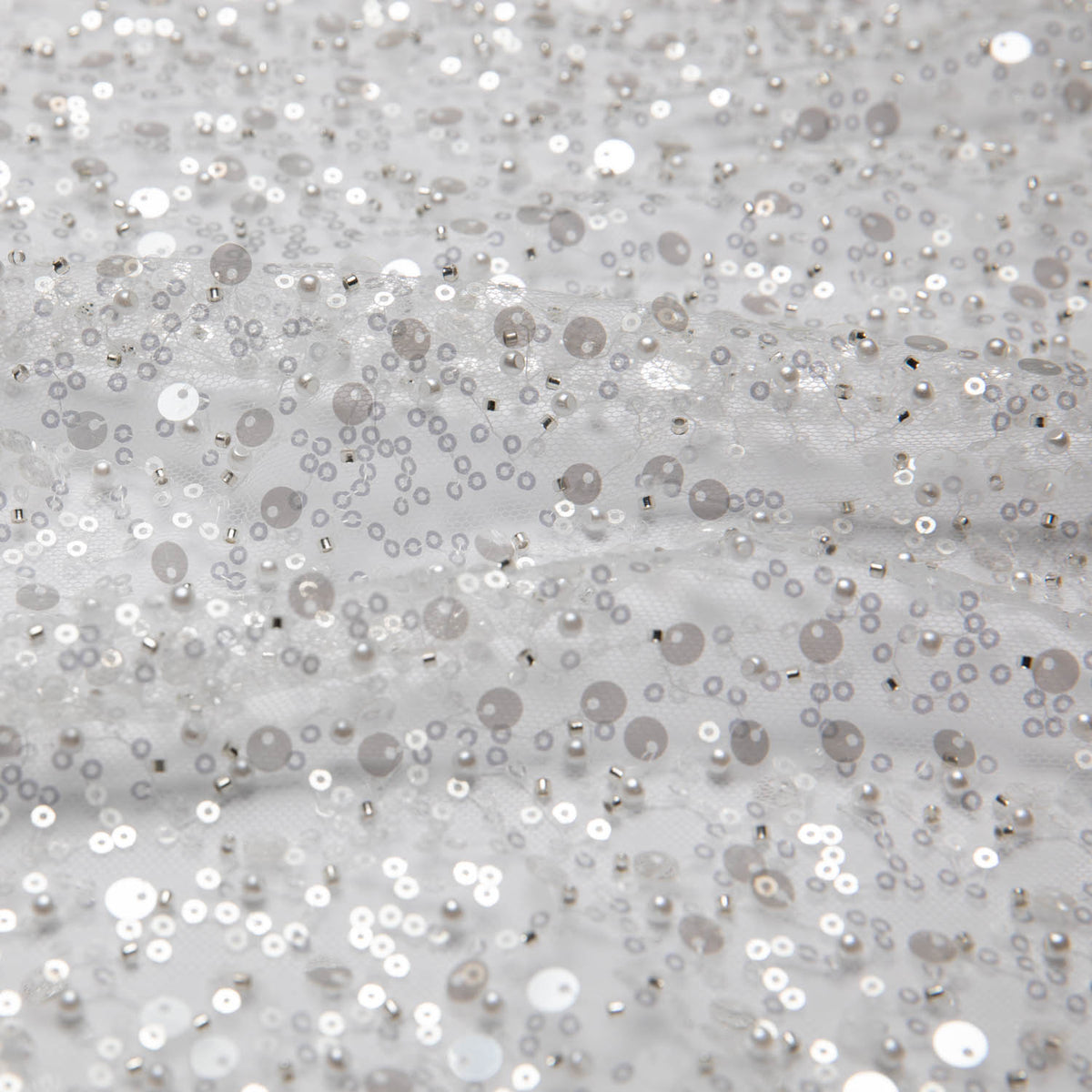 1 Yard Poly Mesh Lace Fabric W/Beads & Sequins 50" Wide