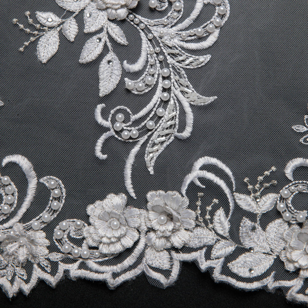 1 Yard Tulle Lace Fabric Embroidered Applique 3D Floral Design Elegant Look 52" Wide