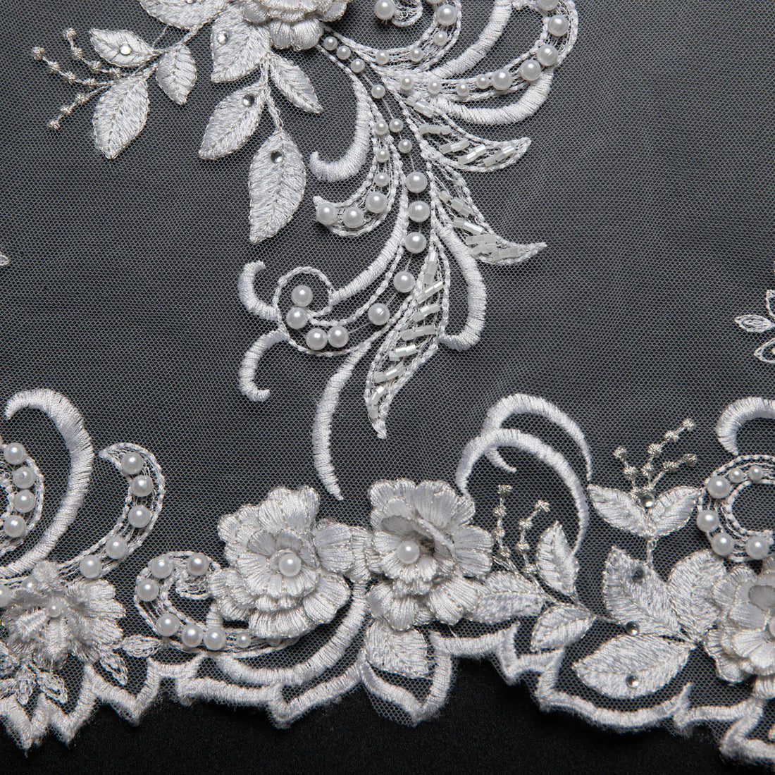 1 Yard Sophisticated 3D Floral Applique Embroidered Tulle Lace Fabric 52" Wide for Wedding & Evening Wear