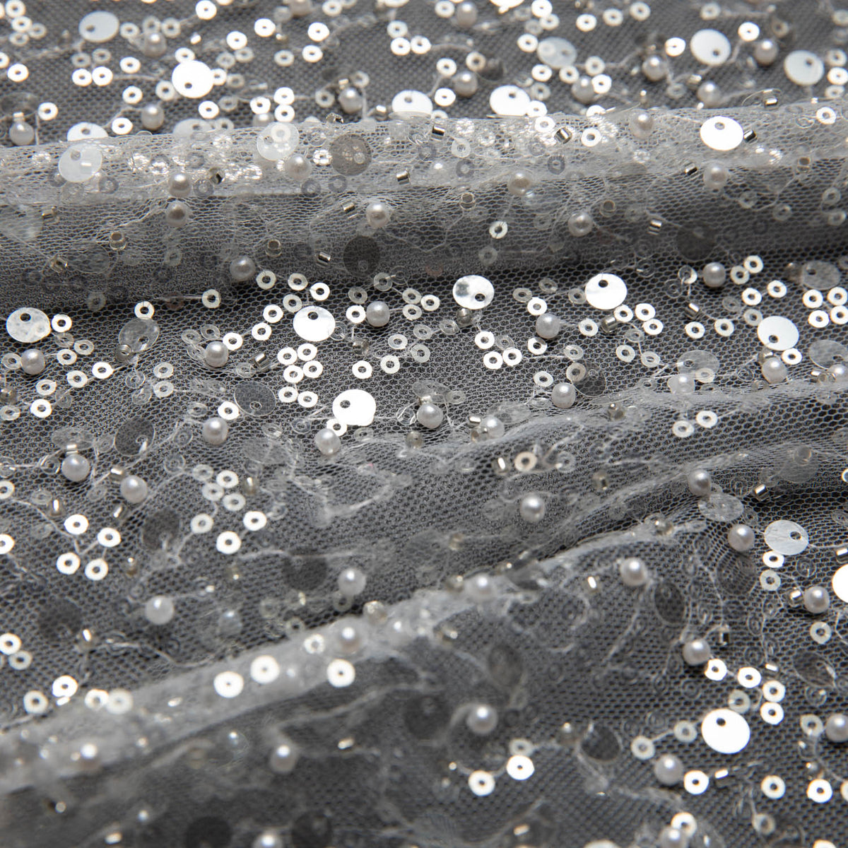 1 Yard Poly Mesh Lace Fabric Beads Sequins Lightweight Glamorous 50" Wide