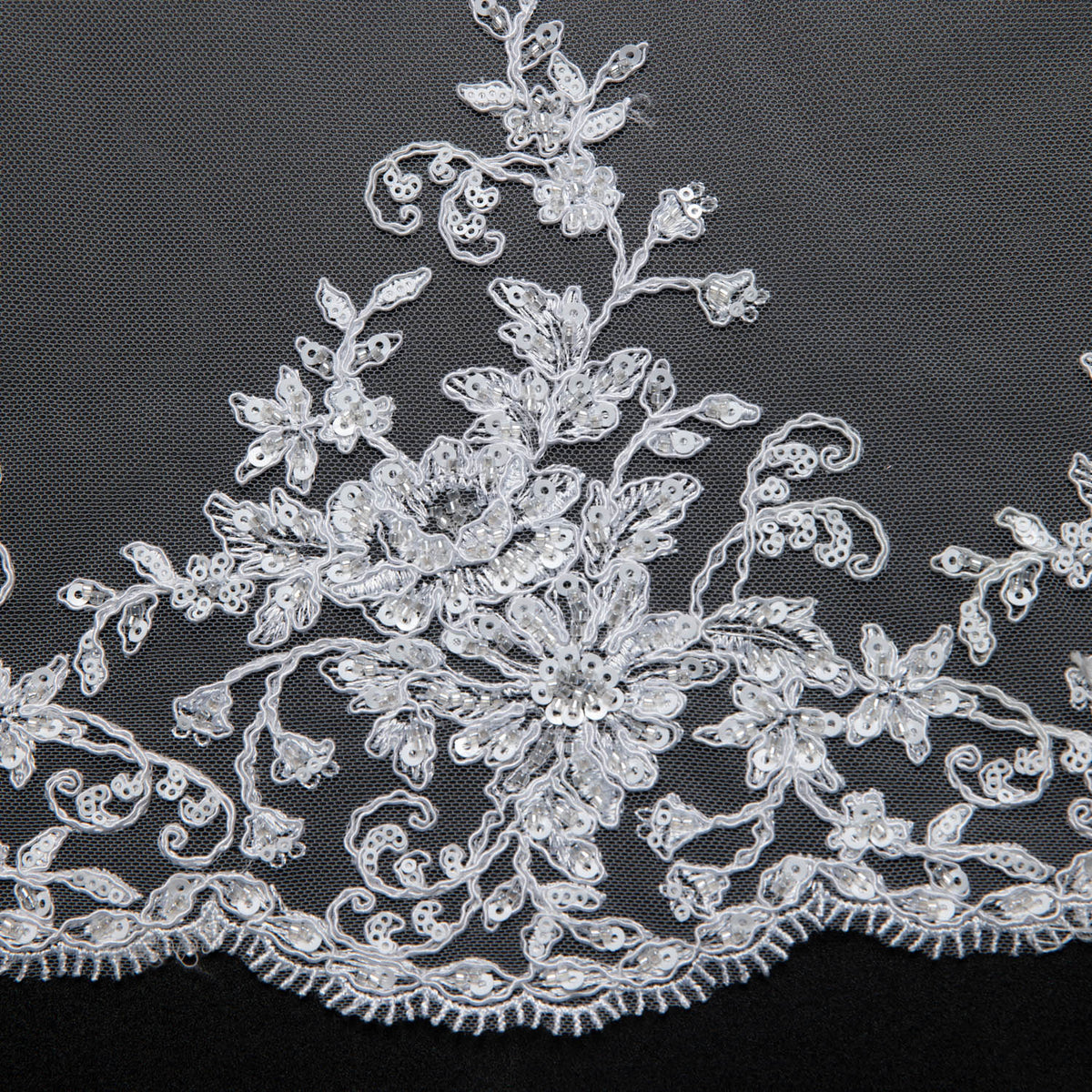 1 Yard Tulle Lace Fabric with Beautiful Floral Embroidery, 52" Wide