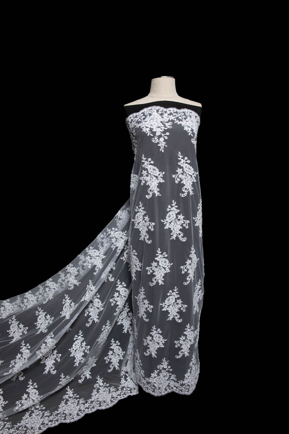 1 Yard White Tulle Lace Fabric Embroidered with Beautiful Floral Pattern 52" Wide Elegant Textile