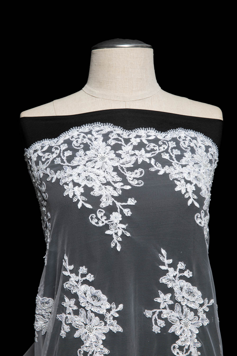 1 Yard Tulle Lace Fabric with Beautiful Floral Embroidery, 52" Wide