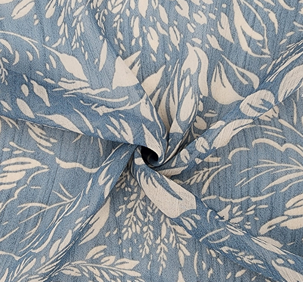 Yoryu Chiffon Denim 1 Yard Blue Lightweight Crinkled Polyester Fabric, 57/58" Wide