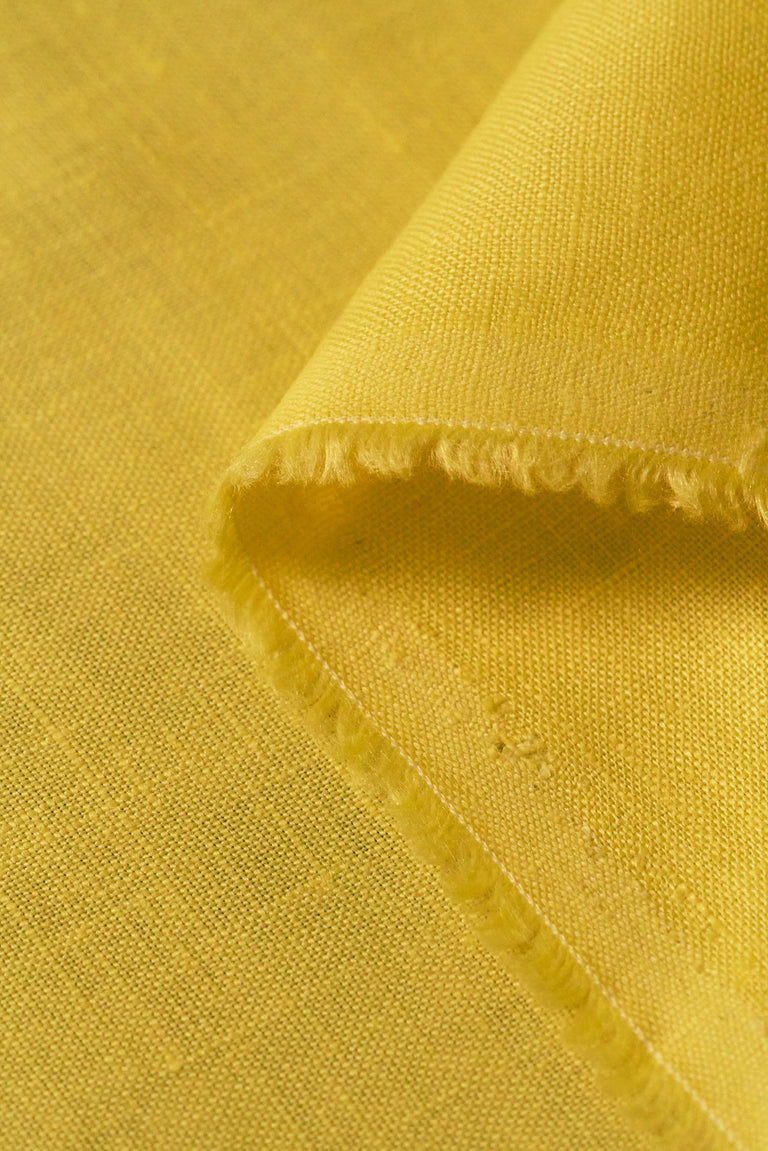 1 Yard Mustard Pure Linen Fabric 5.5 oz, Softened Midweight 54 Inch Solid Weave