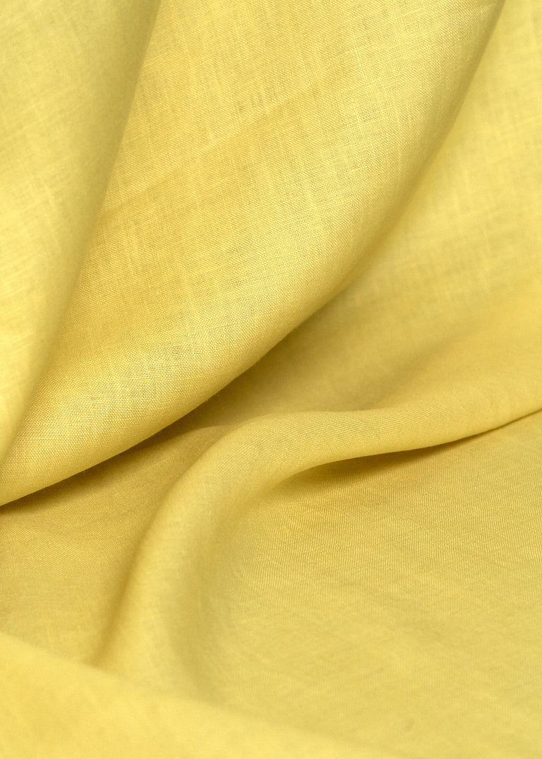 1 Yard Yellow Pure Linen Fabric 5.5 oz, Stone Washed Midweight 54 Inch Solid Weave