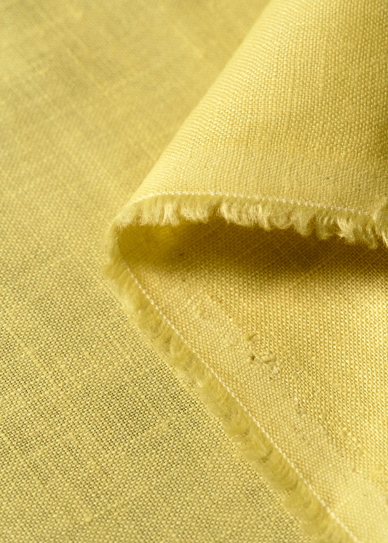 1 Yard Yellow Pure Linen Fabric 5.5 oz, Stone Washed Midweight 54 Inch Solid Weave