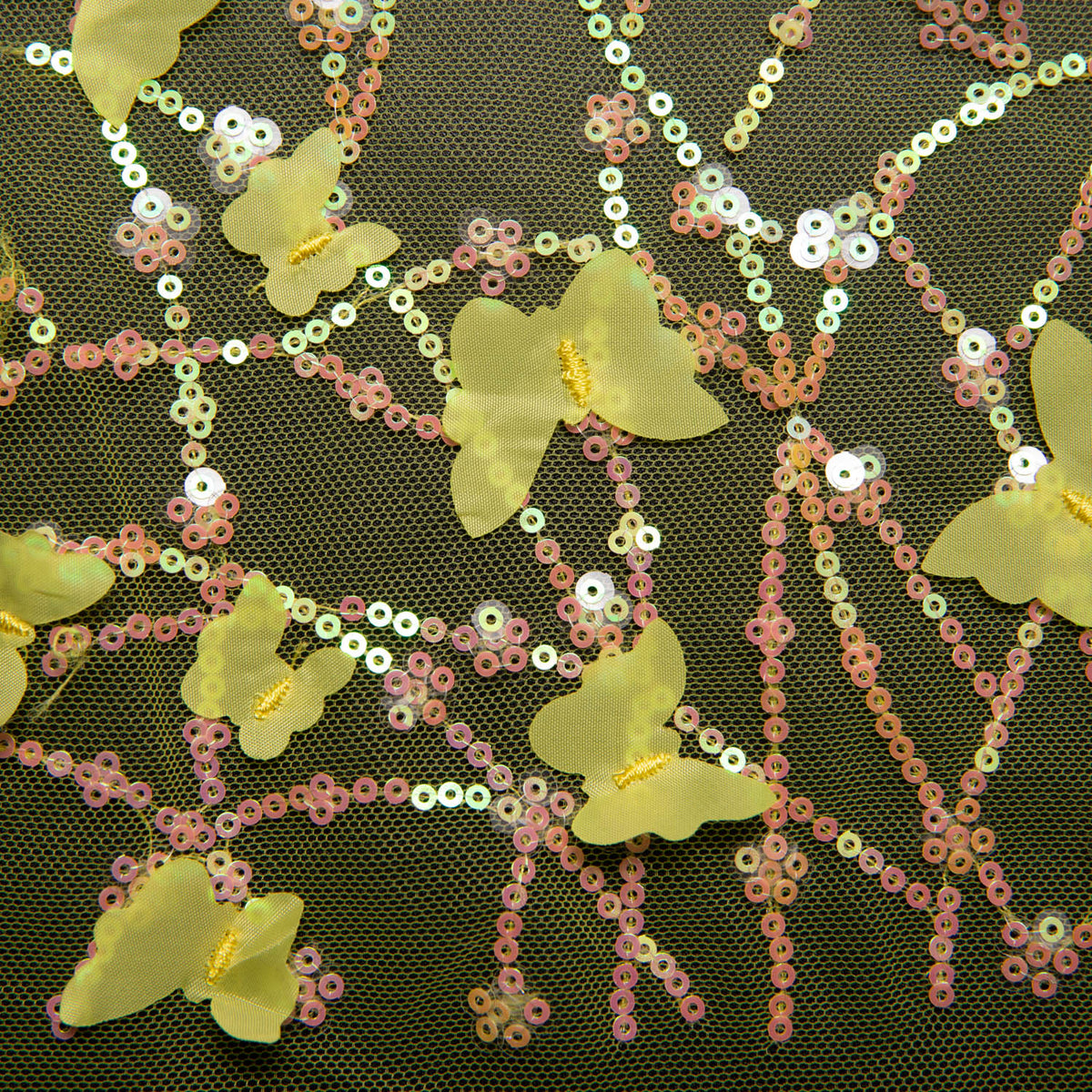 1 Yard Tulle Lace Fabric Embroidered with Applique and Beautiful 3D Butterfly Design, 52" Wide