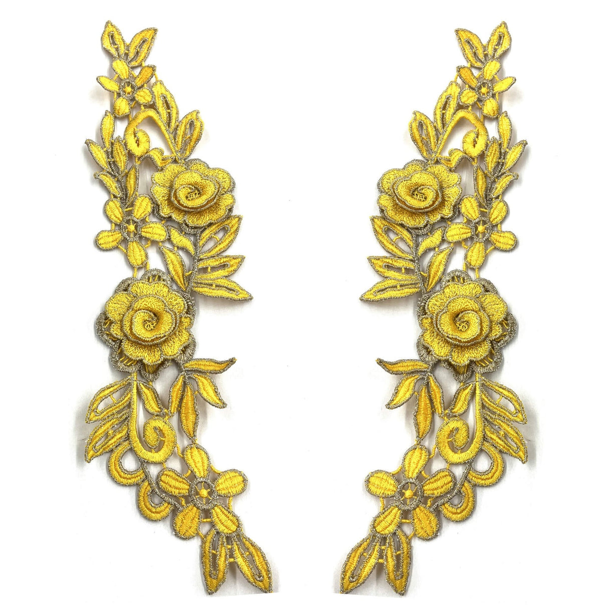 1 Pair 14" x 5" 3D Floral Lace Applique Embroidered on 100% Polyester Net Mesh