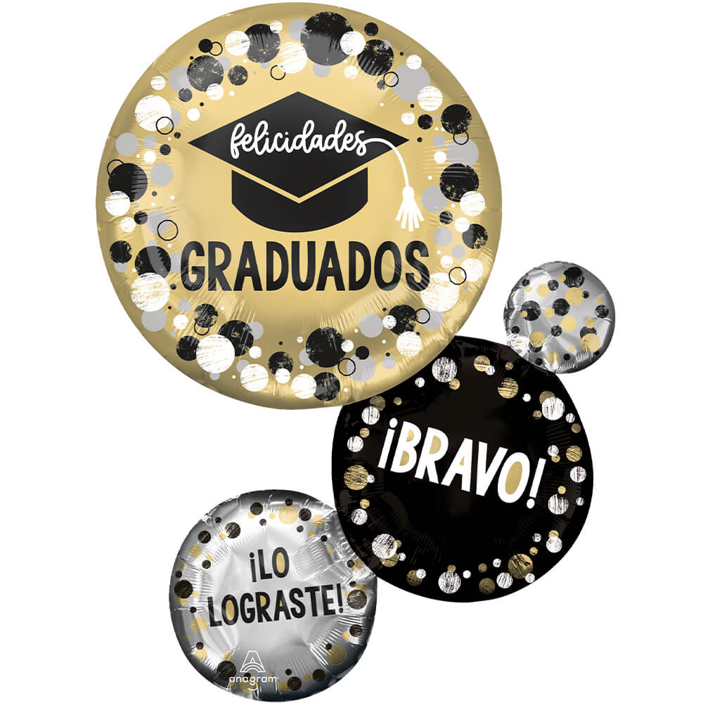 Anagram 28 Inch Felicidades Graduados Circles and Dots Foil Mylar Balloon Graduation Party